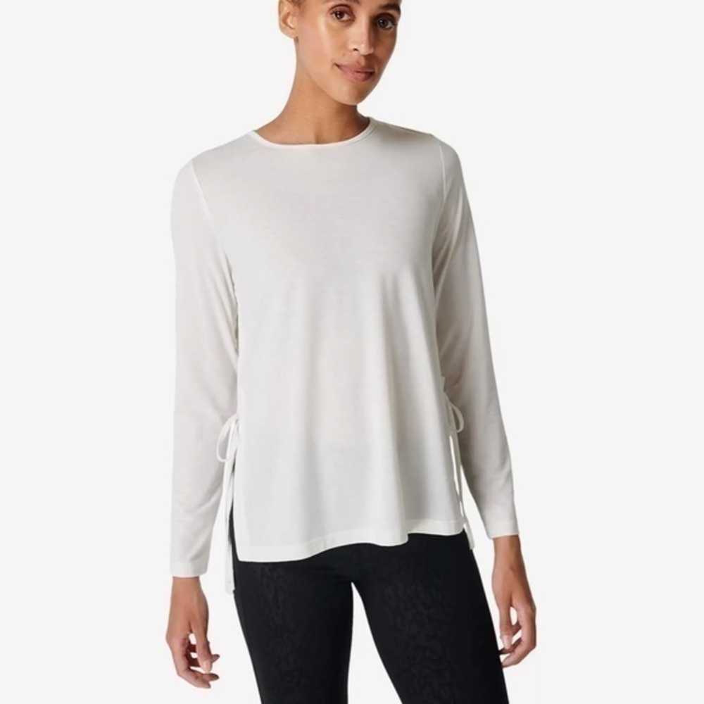 Sweaty Betty Tie Side Yoga Long Sleeve White Top size Small